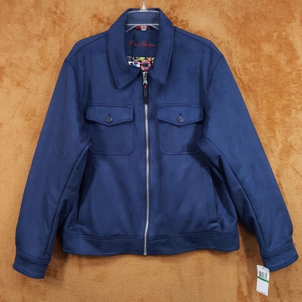ROBERT GRAHAM Field Jacket Mens XL Blue Washable Suede Poker Chip $248